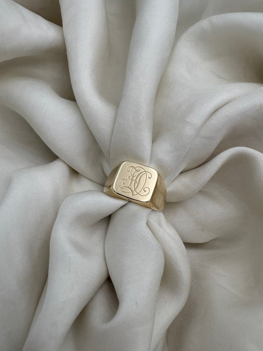 Signet ring herre, 14 karat guld