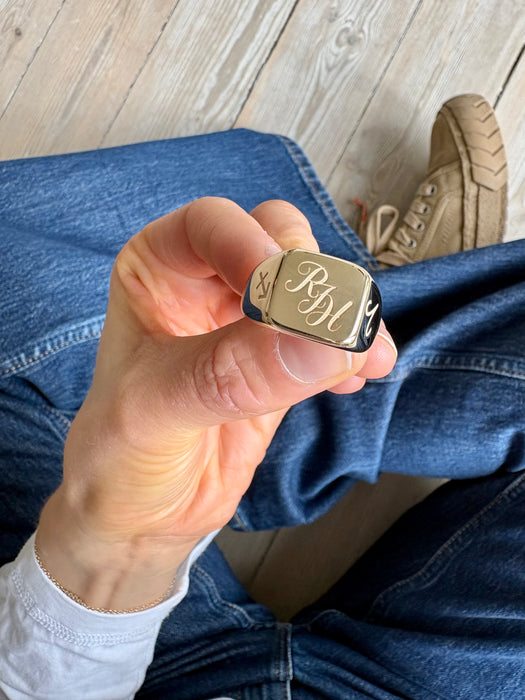 Signet ring herre, 14 karat guld